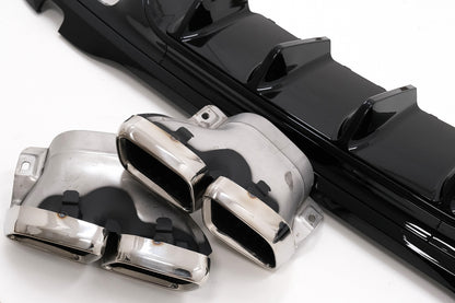 Rear Bumper Diffuser C63 Design with Chrome Exhaust Tips for Mercedes C-Class W206 S206 AMG Sport Line (2021–Up)