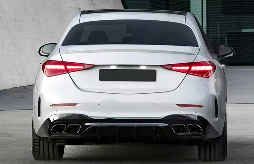 Rear Bumper Diffuser C63 Design with Piano Black Exhaust Tips for Mercedes C-Class W206 S206 AMG Sport Line (2021–Up)