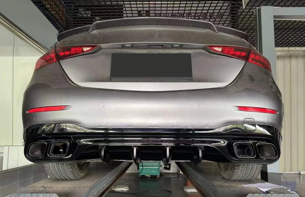 Rear Bumper Diffuser C63 Design with Piano Black Exhaust Tips for Mercedes C-Class W206 S206 AMG Sport Line (2021–Up)