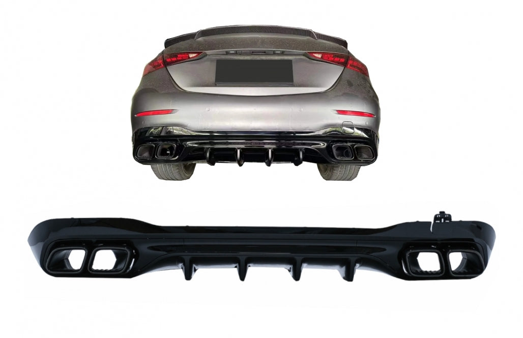 Rear Bumper Diffuser C63 Design with Piano Black Exhaust Tips for Mercedes C-Class W206 S206 AMG Sport Line (2021–Up)
