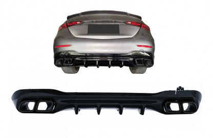 Rear Bumper Diffuser C63 Design with Piano Black Exhaust Tips for Mercedes C-Class W206 S206 AMG Sport Line (2021–Up)