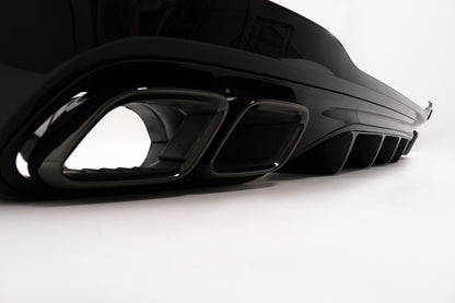 Rear Bumper Diffuser C63 Design with Piano Black Exhaust Tips for Mercedes C-Class W206 S206 AMG Sport Line (2021–Up)