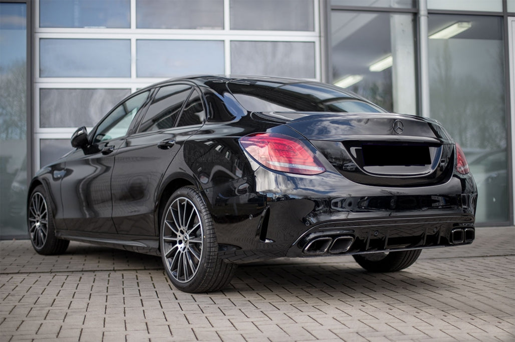 Rear Bumper Diffuser C63S Design with Black Exhaust Tips for Mercedes C-Class W205 S205 AMG Line (2014–2020)