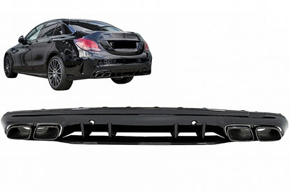 Rear Bumper Diffuser C63S Design with Black Exhaust Tips for Mercedes C-Class W205 S205 AMG Line (2014–2020)