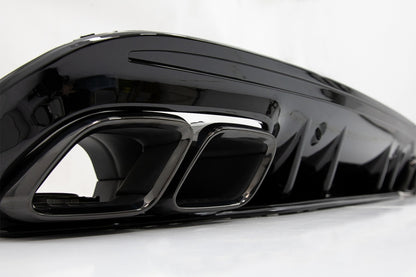 Rear Bumper Diffuser C63S Design with Black Exhaust Tips for Mercedes C-Class W205 S205 AMG Line (2014–2020)