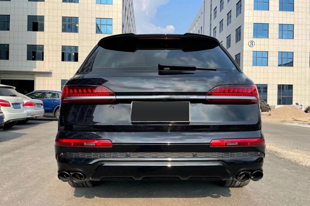 Rear Bumper Diffuser Double Outlet with Black Exhaust Tips SQ7 Design for Audi Q7 4M Facelift (2020–2025)