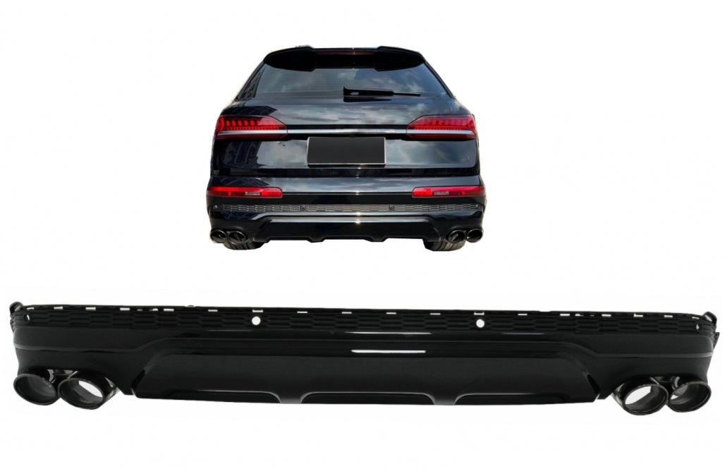 Rear Bumper Diffuser Double Outlet with Black Exhaust Tips SQ7 Design for Audi Q7 4M Facelift (2020–2025)