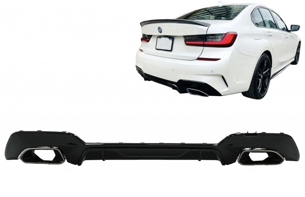 Rear Bumper Diffuser M340i M Look with Chrome Exhaust Tips for BMW 3 Series G20 G21 G28 (2018–2022)