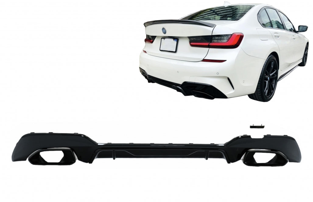 Rear Bumper Diffuser M340i M Look with Exhaust Tips Black for BMW 3 Series G20 G21 G28 (2018–Up)