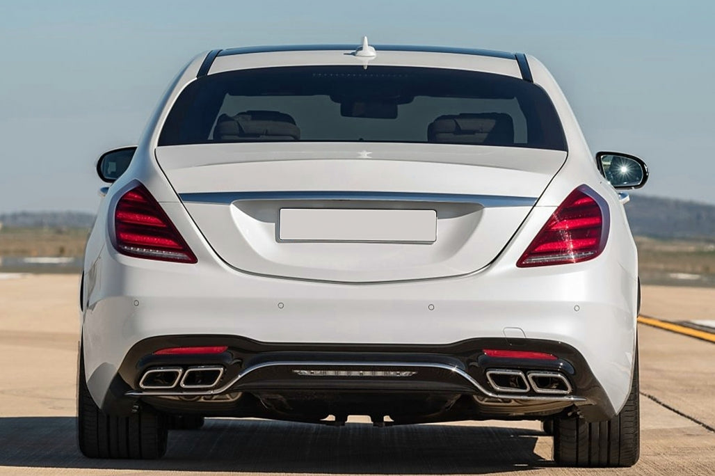 Rear Bumper Diffuser S63 Design with Chrome Exhaust Tips for Mercedes S-Class W222 Facelift Sport Line (2017–2020)