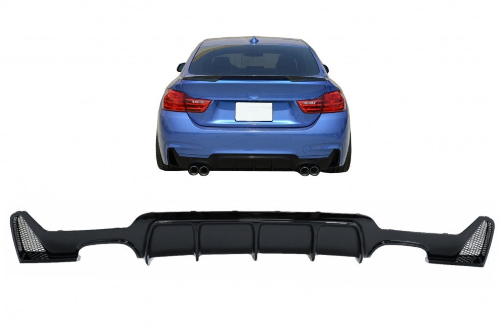 Rear Bumper Diffuser Twin Double Outlet Piano Black for BMW 4 Series F32 F33 F36 (2013–2019) M Design