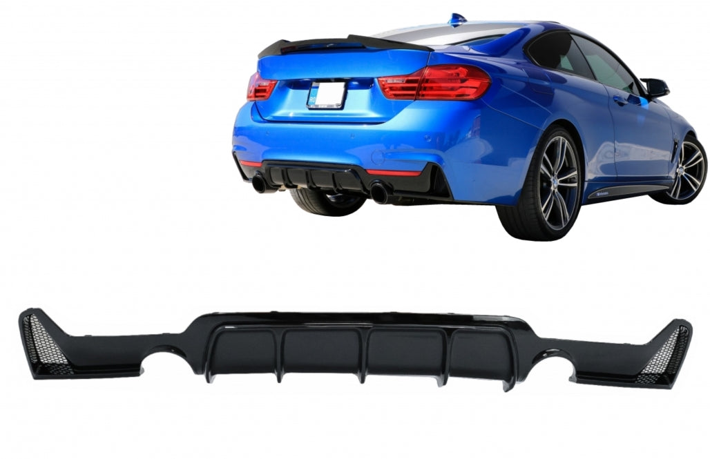 Rear Bumper Diffuser Twin Single Outlet Piano Black for BMW 4 Series F32 F33 F36 (2013–2019) M Design