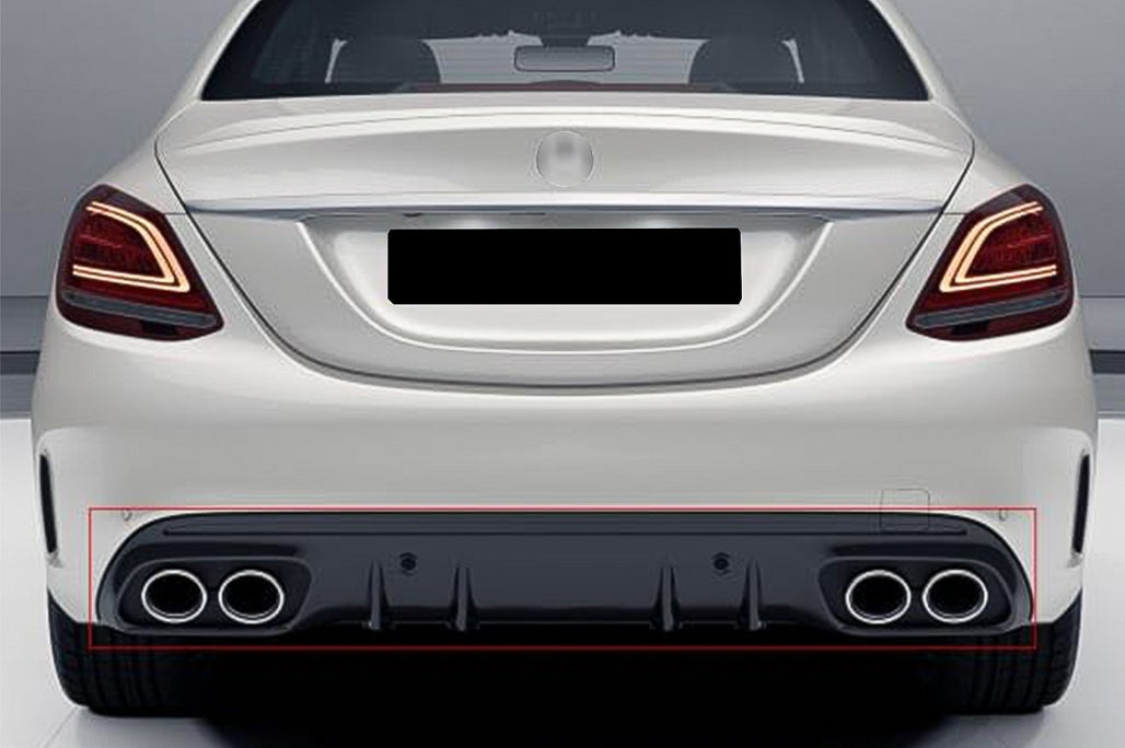 Rear Bumper Diffuser with Chrome Exhaust Tips C43 Design for Mercedes C-Class W205 S205 AMG Line (2014–2020)