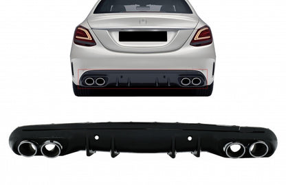 Rear Bumper Diffuser with Chrome Exhaust Tips C43 Design for Mercedes C-Class W205 S205 AMG Line (2014–2020)