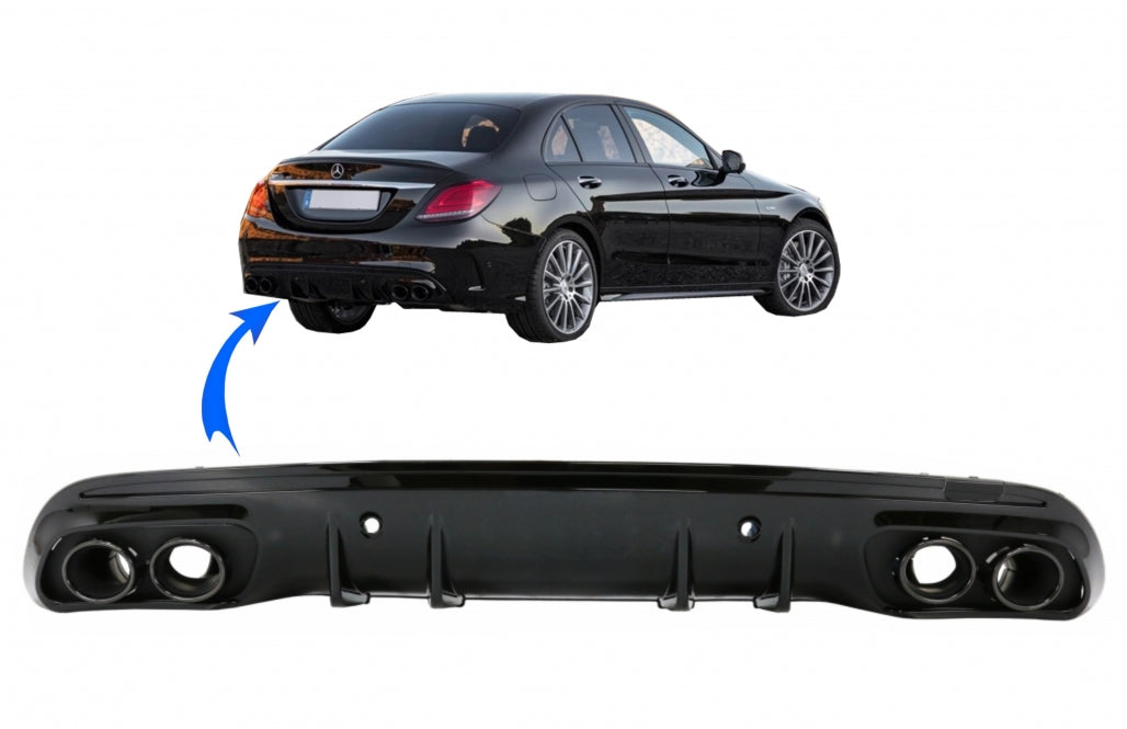Rear Bumper Diffuser with Exhaust Tips C43 Night Package Design for Mercedes C-Class W205 S205 AMG Line (2014–2020)