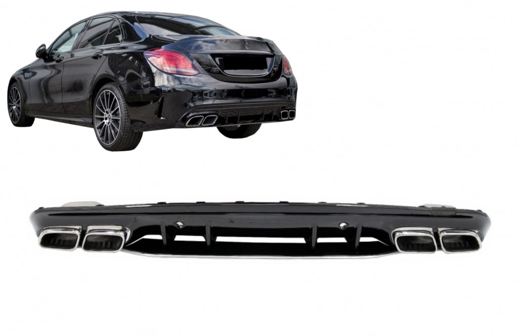 Rear Bumper Diffuser with Exhaust Tips C63S Design for Mercedes C-Class W205 S205 AMG Line (2014–2020)