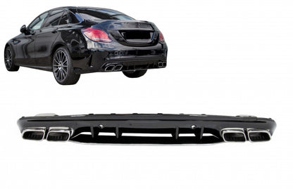 Rear Bumper Diffuser with Exhaust Tips C63S Design for Mercedes C-Class W205 S205 AMG Line (2014–2020)