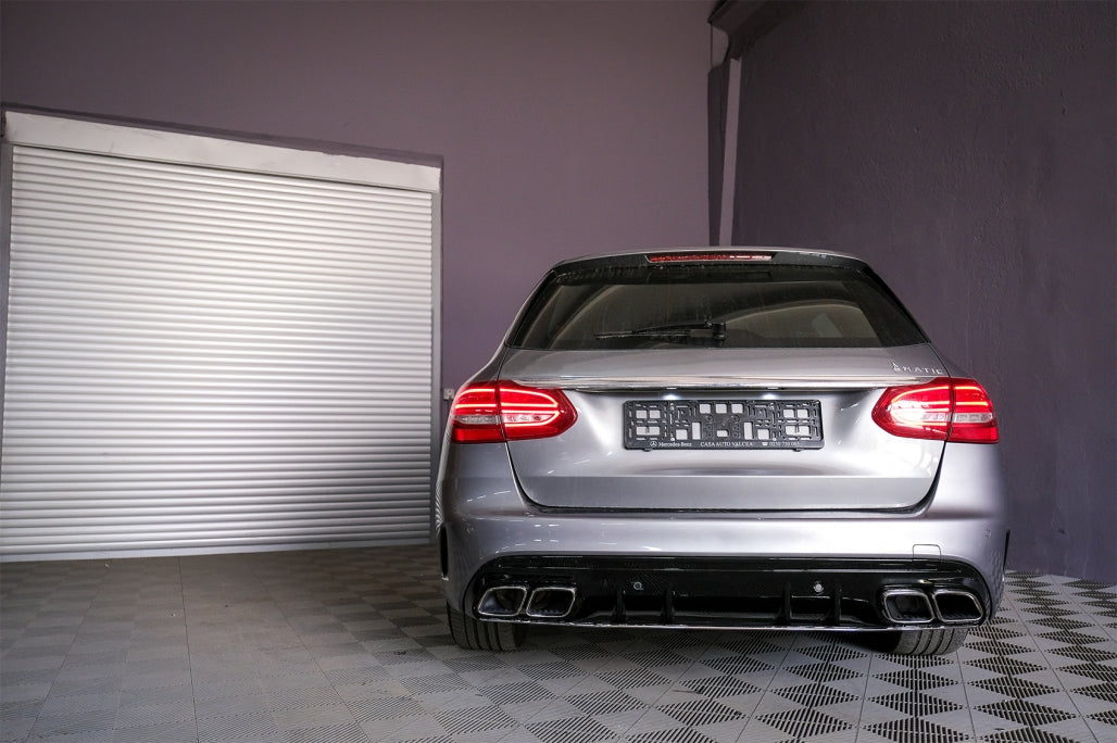 Rear Bumper Diffuser with Exhaust Tips C63S Design for Mercedes C-Class W205 S205 AMG Line (2014–2020)