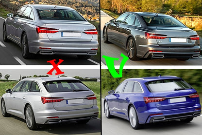 Rear Bumper Diffuser with Exhaust Tips S6 Design Piano Black for Audi A6 C8 4K (2018–Up)