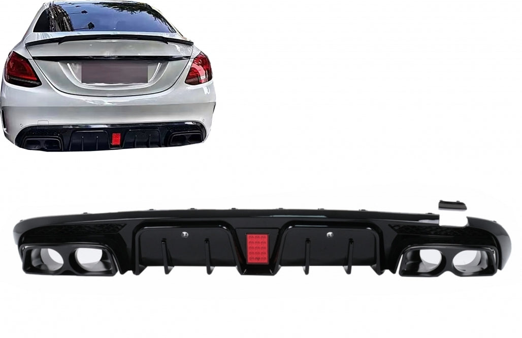 Rear Bumper Diffuser with Exhaust Tips for Mercedes C-Class W205 S205 Sport Line (2014–2020)