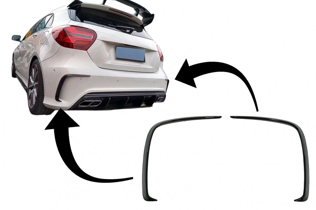 Rear Bumper Flaps Fins Piano Black for Mercedes A-Class W176 (2012–2018)