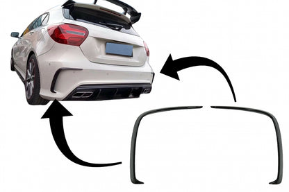 Rear Bumper Flaps Fins Piano Black for Mercedes A-Class W176 (2012–2018)
