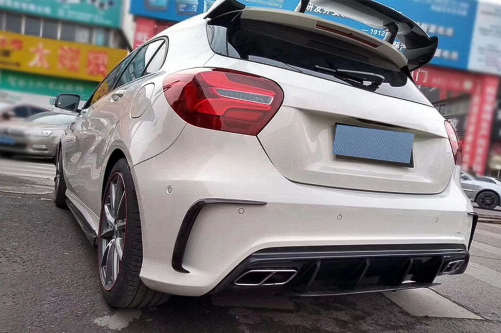 Rear Bumper Flaps Fins Piano Black for Mercedes A-Class W176 (2012–2018)
