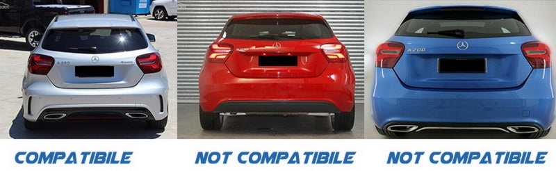 Rear Bumper Flaps Fins Piano Black for Mercedes A-Class W176 (2012–2018)