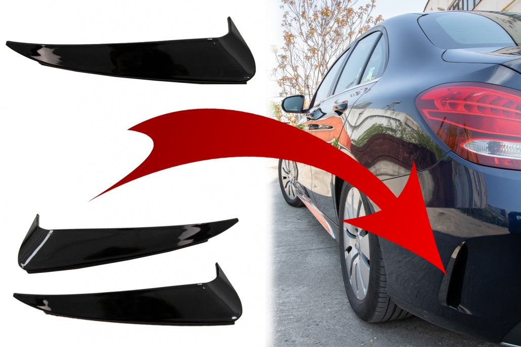 Rear Bumper Flaps Side Fins Piano Black for Mercedes C-Class W205 Sedan AMG Line (2014–2020)
