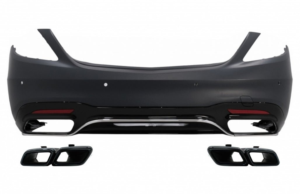 Rear Bumper S63 Design with Diffuser & Black Emerald Exhaust Tips for Mercedes S-Class W222 Facelift Sedan (07.2017–08.2020)