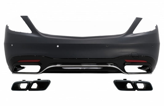 Rear Bumper S63 Design with Diffuser & Black Emerald Exhaust Tips for Mercedes S-Class W222 Facelift Sedan (07.2017–08.2020)