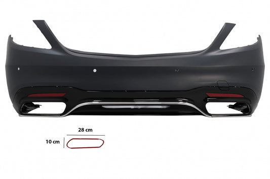 Rear Bumper S63 Design with Diffuser & Black Emerald Exhaust Tips for Mercedes S-Class W222 Facelift Sedan (07.2017–08.2020)