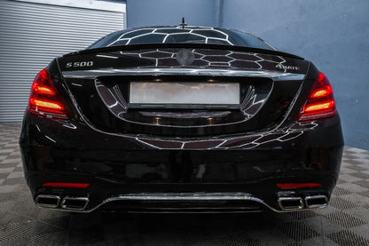 Rear Bumper S63 Design with Diffuser & Chrome Exhaust Tips for Mercedes S-Class W222 Facelift Sedan (07.2017–08.2020)