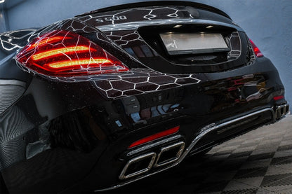 Rear Bumper S63 Design with Diffuser & Chrome Exhaust Tips for Mercedes S-Class W222 Facelift Sedan (07.2017–08.2020)