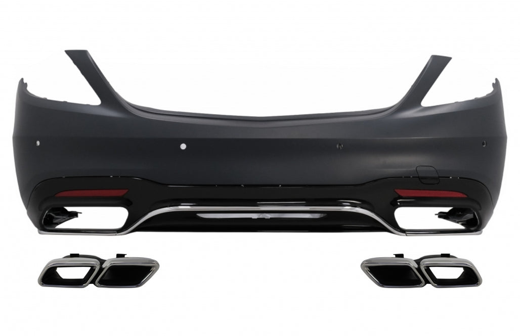 Rear Bumper S63 Design with Diffuser & Chrome Exhaust Tips for Mercedes S-Class W222 Facelift Sedan (07.2017–08.2020)