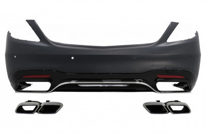 Rear Bumper S63 Design with Diffuser & Chrome Exhaust Tips for Mercedes S-Class W222 Facelift Sedan (07.2017–08.2020)