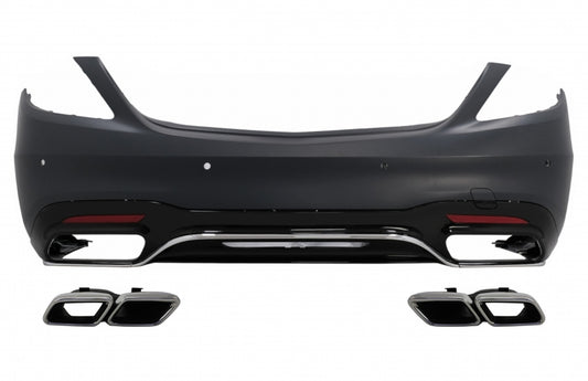 Rear Bumper S63 Design with Diffuser & Chrome Exhaust Tips for Mercedes S-Class W222 Facelift Sedan (07.2017–08.2020)