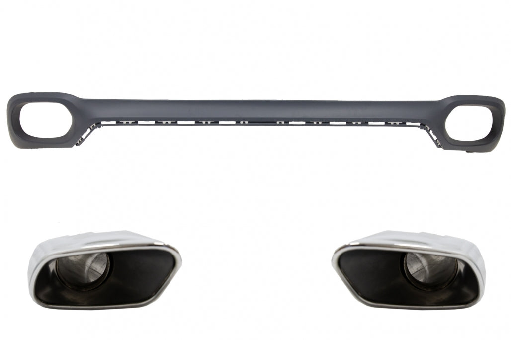 Rear Bumper Valance Diffuser Square Exhaust Tips V8 Design for BMW X6 F16 M-Tech Style (2014-Up)