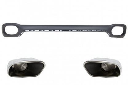 Rear Bumper Valance Diffuser Square Exhaust Tips V8 Design for BMW X6 F16 M-Tech Style (2014-Up)