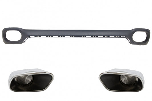 Rear Bumper Valance Diffuser Square Exhaust Tips V8 Design for BMW X6 F16 M-Tech Style (2014-Up)
