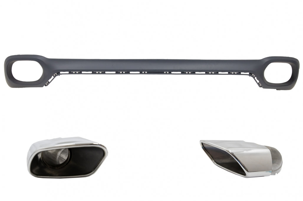 Rear Bumper Valance Diffuser Square Exhaust Tips V8 Design for BMW X6 F16 M-Tech Style (2014-Up)