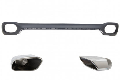 Rear Bumper Valance Diffuser Square Exhaust Tips V8 Design for BMW X6 F16 M-Tech Style (2014-Up)