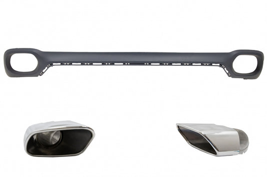 Rear Bumper Valance Diffuser Square Exhaust Tips V8 Design for BMW X6 F16 M-Tech Style (2014-Up)