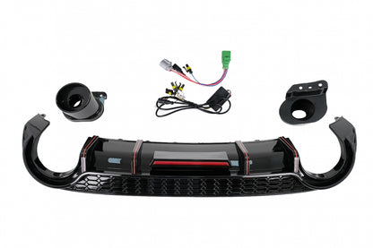 Rear Bumper Valance Diffuser compatible with Audi A3 8Y Hatchback S-Line and S3 2020-up, aggressive sport design with brake light integration.