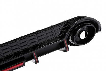 Rear Bumper Valance Diffuser compatible with Audi A3 8Y Sedan S-Line and S3 2020-up, aggressive design with brake light, premium plastic build.
