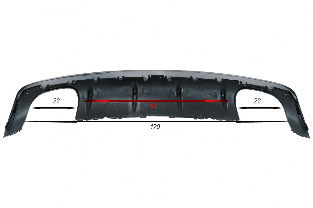 Rear Bumper Valance Diffuser with Exhaust System Piano Black for Audi A3 8V Sedan (2012–2015) S3 Design