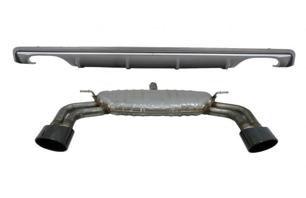 Rear Bumper Valance Diffuser with Exhaust System Piano Black for Audi A3 8V Sedan (2012–2015) S3 Design