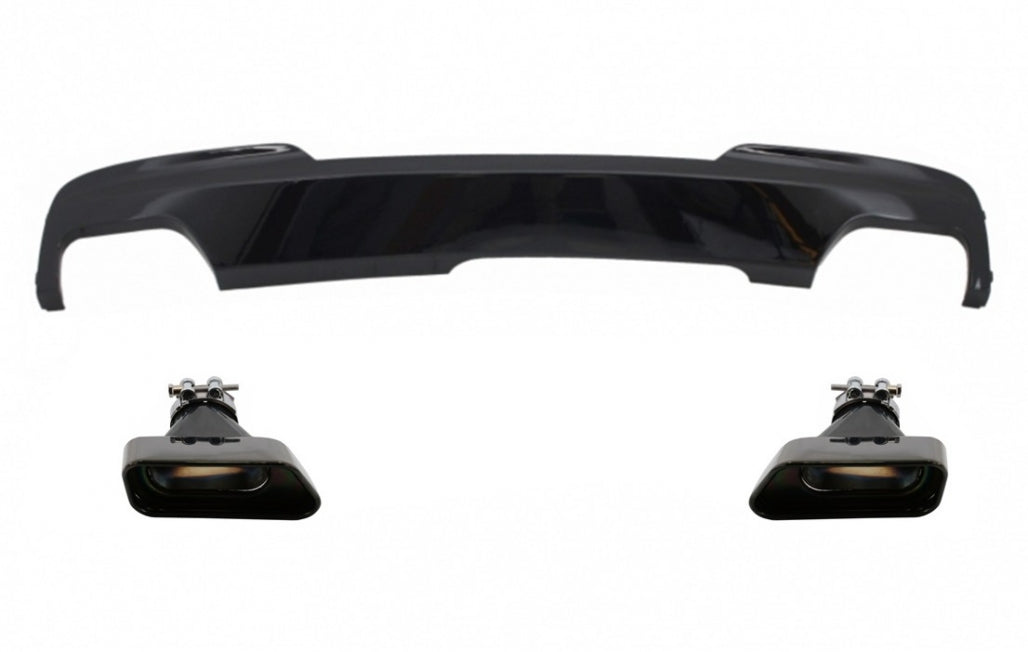 Rear Diffuser Brilliant Black with 550i V8 LCI Square Exhaust Tips for BMW 5 Series F10 F11 (2011–2017)