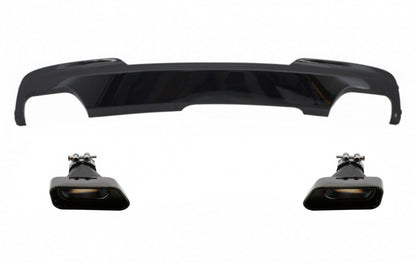 Rear Diffuser Brilliant Black with 550i V8 LCI Square Exhaust Tips for BMW 5 Series F10 F11 (2011–2017)