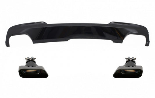 Rear Diffuser Brilliant Black with 550i V8 LCI Square Exhaust Tips for BMW 5 Series F10 F11 (2011–2017)